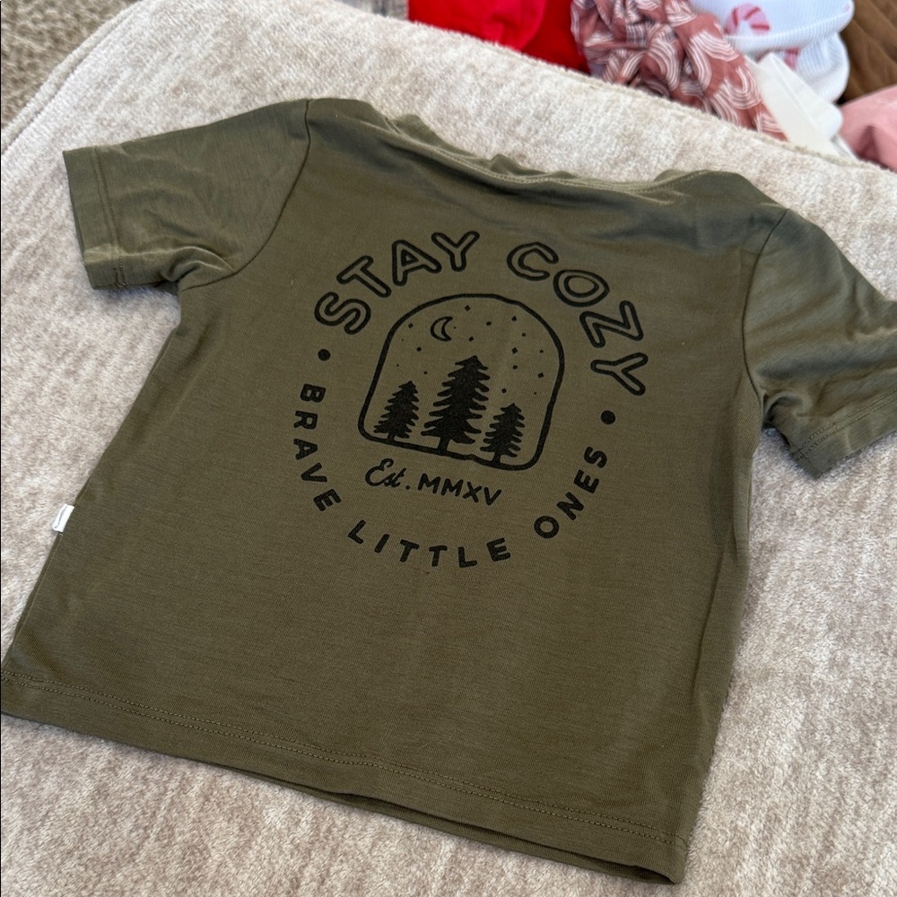 Stay Cozy Kids Olive Green T-Shirt